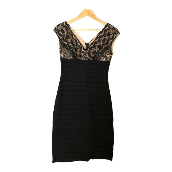 Adrianna Papell Black Lace Banded Tiered Cocktail Dress Size 14W - Picture 6 of 8